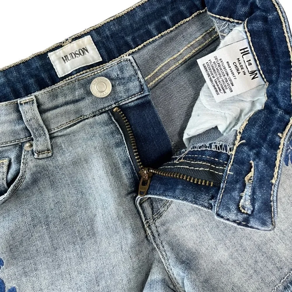 HUDSON Jeans Boho Denim Embroidered Frayed Hem Shorts Girls 14
